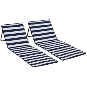 Rootz Living Rootz Beach Lounger - Sammenklappelig - Justerbart ryglæn - Sidelomme - Blød polstring - Stålramme - Blå + Hvid - 142x51x40cm