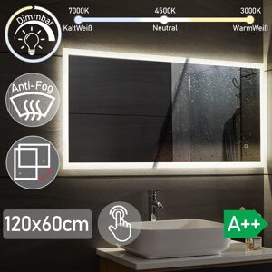 Aquamarin - LED Badeværelsesspejl - Vandret/Lodret - Dæmpbar - 120 x 60 cm