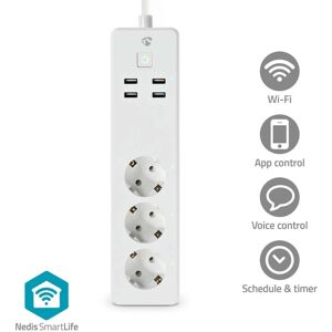 Nedis SmartLife Stikdåse   Wi-Fi   3 x EU stik (CEE 7/3) / 4 x USB   16 A   3680 W   1.80 m   -10 - 40 °C   Android™ / IOS   Hvid