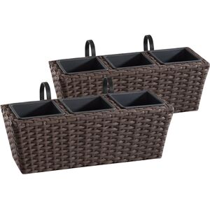 Gartenfreude Vejrbestandige Polyrattan-balkonkasser - Sæt af 2 - Brun - Inkluderer 3-delt plastikindsats - Ophængningssystem - 47 x 17 x 15 cm