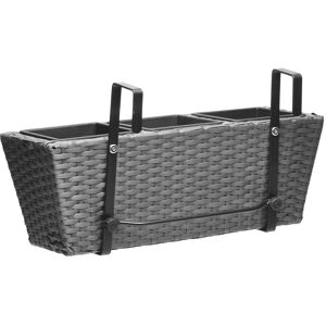 Gartenfreude Vejrresistente Polyrattan Altankasser - Sæt af 2 - Grå - Inkluderer 3-delt plastikindsats - Ophængssystem - 47 x 17 x 15 cm