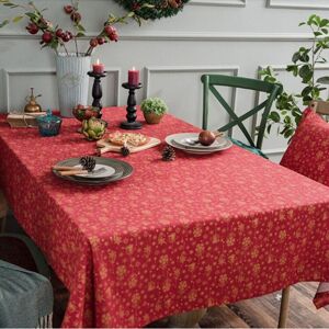shopnbutik Linen Cotton Christmas Party Tablecloth Rectangle Bronzing Dinning Table Cover, Size:140x180cm(Red)
