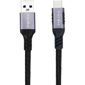 NÖRDIC 3m USB3.2 Gen1 USB-C til A nylonflettet kabel hurtig opladning 3A 5Gbps Strømforsyning PD 60W