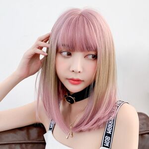 Shoppo Marte Female Gradient Highlighting Lifelike Chemical Fiber Headgear Wigs(Plum Pink and Honey Tea 39CM)
