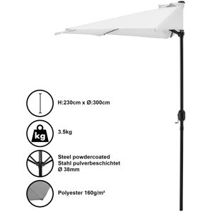 [casa.pro]® Halvcirkelformet parasol - 300x150x230cm - hvid