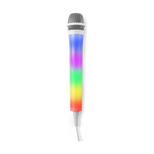 Karaoke mikrofon til børn med sejt skiftende lysshow i mikrofonen - Hvid TILBUD