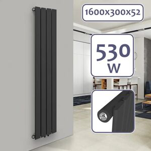 FF Europe Aquamarin® Design Radiator, Lodret Flad Enkeltlags, 1600 X 300 Mm, 530w, Centerforbindelse, Stål, Antracit