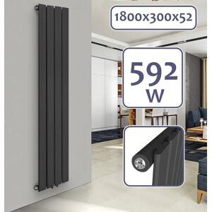 FF Europe Aquamarin® Designradiator - Lodret, Flad, Enkeltlags, 1800 X 300 Mm, 592 W, Centertilslutning, Stål, Antracit