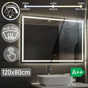 FF Europe Aquamarine® Led Badeværelsesspejl - 120 X 80 Cm, Dugfrit, Dæmpbart Med Touch Funktion