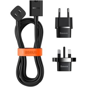 Baseus PowerCombo Kabel/Forlængerledning m. Mini Stikdåse - 1 Meter - Sort