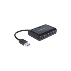 Delock USB 3.0 Hub 3 Port + 1 Port Gigabit LAN 10/100/1000 Mb/s - Netværksadapter - USB 3.0 - GigE - 1000Base-T + 3 x USB 3.0