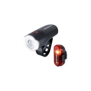 Sigma Sport Aura 30 + Curve Set, Baglys + forlys (sæt), Sort, IPX4, LED, Rød/hvid, Blinkende lys, Kontinuerligt lys