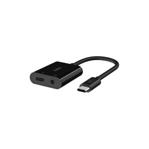 Belkin Components Belkin RockStar - USB-C til hovedtelefon-jackstik/opladningsadapter - 24 pin USB-C han til ministik, 24 pin USB-C hun - 19.6 cm - USB Power Delivery (60W)