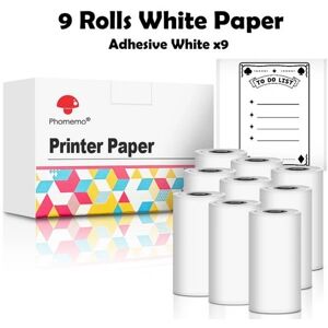 Termisk Papir Til T02 - Hvid - Selvklæbende - 9 Ruller