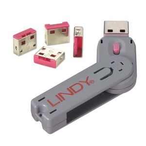 Usb-A Pc Port Blocker -  4 Låse / 1 Nøgle - Pink