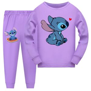 2 stk Børne Pyjamas Stitch Langærmet Pullover Sæt Nattøj - purple 150cm