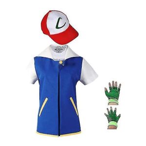 Pokemo Ash Ketchum Cosplay Anime Blue Jacket Sets_v 150 cm