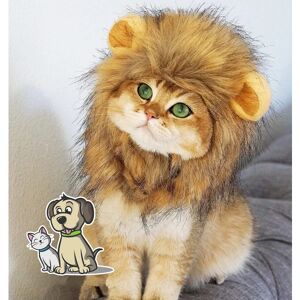 Stort brunt yndigt løvemanekostume til katte, pelset kæledyrs paryk