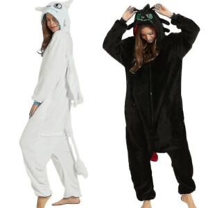 Tandløs drage Hvid Sort Onesie Voksen Unisex Flanell Pyjamas Anime Cosplay Træn din nat Fury Nattøj V Black L  166*175cm