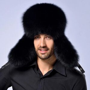 Herre tyk Ushanka Vinter imiteret Pels Thermal Russisk Kosak Trapper Snehatte Black