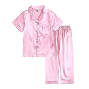 Satin Pyjamassæt til børn: Nattøj med knapper og shorts Pink Suit for height 120 to 130cm