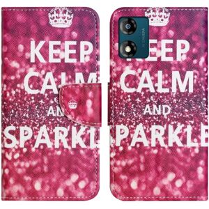 Generic Wonderland Motorola Moto E13 Flip Etui - Keep Calm og Sparkle Red