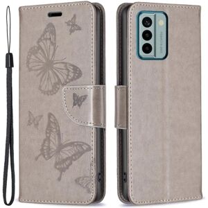 Generic Sommerfugl Nokia G22 Flip Etui - Grå Silver grey