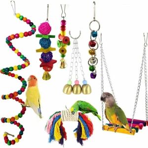 Papegøje Hængelegetøj, 7 Stk Parrot Fuglelegetøj Hængende Fugleklokkelegetøj