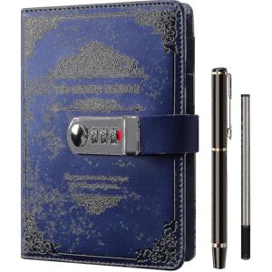 unbranded A5 dagbog med lås og kuglepen, genopfyldelig notesbog med kombinationslås, vintage