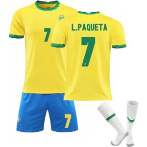 Brasilien Hjem Gul skjortesæt Børn Voksne Fodboldtrøje Træningstrøje No.7 L.PAQUETA No.7 L.PAQUETA 22