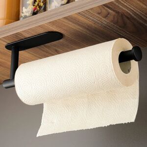 Køkkenrulleholder uden boring - papirhåndklædeholder rustfri rulleholder Sort papirrulleholder til køkkenet