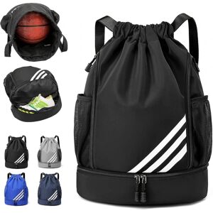 Sportsrygsæk med snoretræk, stor træningstaske med skorum, vandafvisende nylonsække til yogagymnastik (grå) Y01 Black