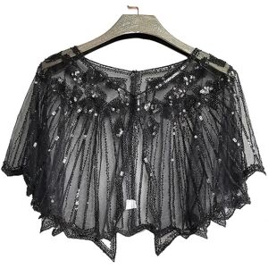 1920'erne Flapper Costume Sjal Wraps Pailletter Glitter Beaded Evening Cape Brudesjal Bolero Flapper Cover Up Black