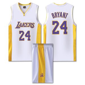 #24 Kobe Bryant Basketball Jersey Sæt Lakers Uniform til Børn Voksne - Hvid 28(150-155CM)