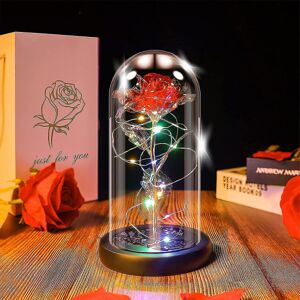 Beauty And The Beast Rose Lampe I Glaskuplen, Eternal Rose Kunstig Blomst Med Led Lys, Gave Til Kvinder Pige Til Fødselsdag Valentinsdag Moth