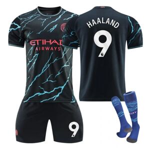 REDGO 23-24 Manchester City udebane fodboldtrøje sæt Haaland nummer 9 no.9 with socks 26(140-150cm)