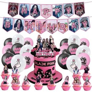Ycy-blackpink festartikler til fans Fødselsdagsfestpynt - 1 sortpink festbanner 18 sortpink festballoner 17 sortpink kage toppers 2 Ri