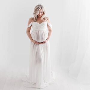 Graviditetskjole til fotografering Off Shoulder Chiffonkjole Split Front Maxi