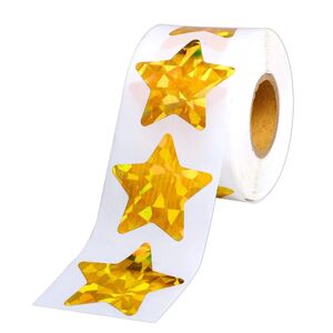 1 pakke store holografiske guldstjerneklistermærker til børn belønning, 500