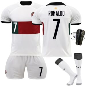 22-VM Portugal Ude fodboldtrøje Børnefodboldtrøje Hvid nummer 7 C.Ronaldo med sokker Beskyttelsesudstyr 26