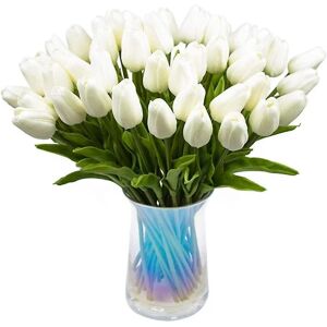 YANGFEIYU 30 stk Kunstige Tulipaner Blomster Real Touch Tulipaner Holland Pu Buket Latex Blomst Hvid (hvid)