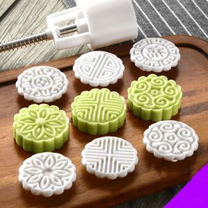 Mooncake Formsæt, Mooncake Presseforme, Mid Autumn Festival DIY Håndpresse Cookie Stempler Konditorværktøj med 50g Mode mønster, Mooncake Maker (hvid)