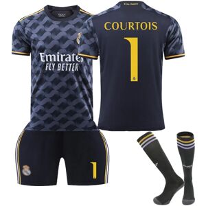 23/24 sæson Real Madrid bortaställ fotbollsdräkt for barn med strumpor 1 COURTOIS Children's size28