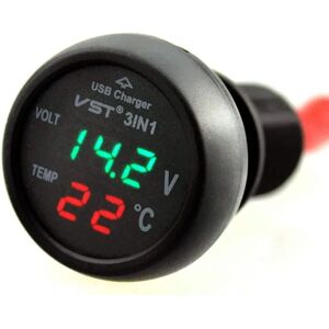 Bilvoltmeter, 3 i 1 USB 5V 2A hurtigopladning, digitalt bilvoltmeter, termometerstik, til 12-24V bilbuslastbil Opladning af mobiltelefon