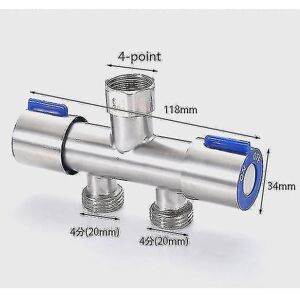 4-punkts vandhane 3-vejs omskifter 1-i-2 adapter Dobbelthoved Dual-purpose 1-i-2-ud vaskemaskine 4 vandfordelingsventil