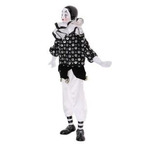 15 tommer porcelænsdråbeklovnedukke iført hvidt og sort tøj, sjov harlekindukke, Circus Pro