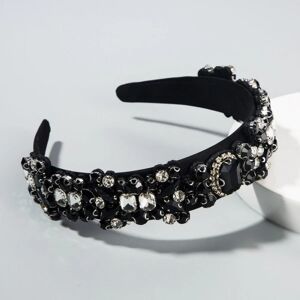 Bredt Pandebånd Krystal Rhinestone Pandebånd SORT Black