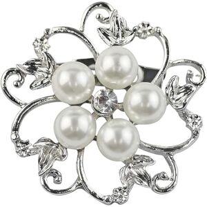 Broche Pins Faux Pearl Brocher Rund Form Blomster Broche Tørklæde Pin-White