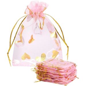 100 stk Pink Organza Gaveposer - 7x9cm Små Gaveposer til Jewell