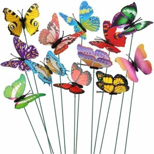 Sæt med 50 farverige sommerfugle 7 cm til havedekoration på sommerfuglepinde til terrasse, græsplæne, sommerfugle